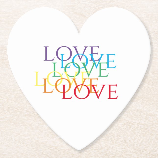 RAINBOW LOVE Heart Paper Coasters  (Front)