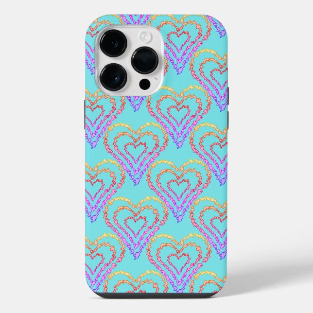 Rainbow Love Heart Pattern Over Light Teal    iPhone Case (Back)