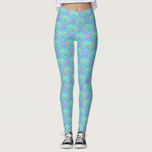 Rainbow Love Heart Pattern Over Light Teal Leggings