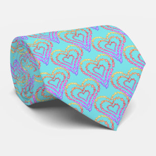 Rainbow Love Heart Pattern Over Light Teal    Tie