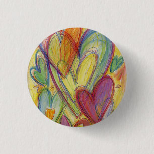Rainbow Love Hearts Button or Lapel Pins