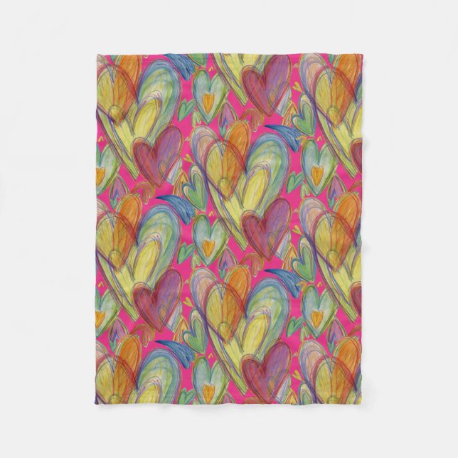 Rainbow Love Hearts Cosy Fleece Throw Blanket (Front)