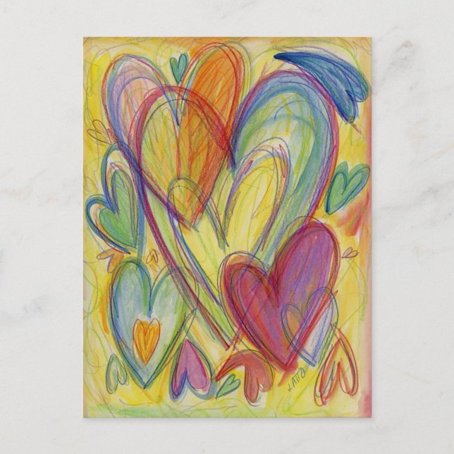 Rainbow Love Hearts Custom Art Note Postcards (Front)