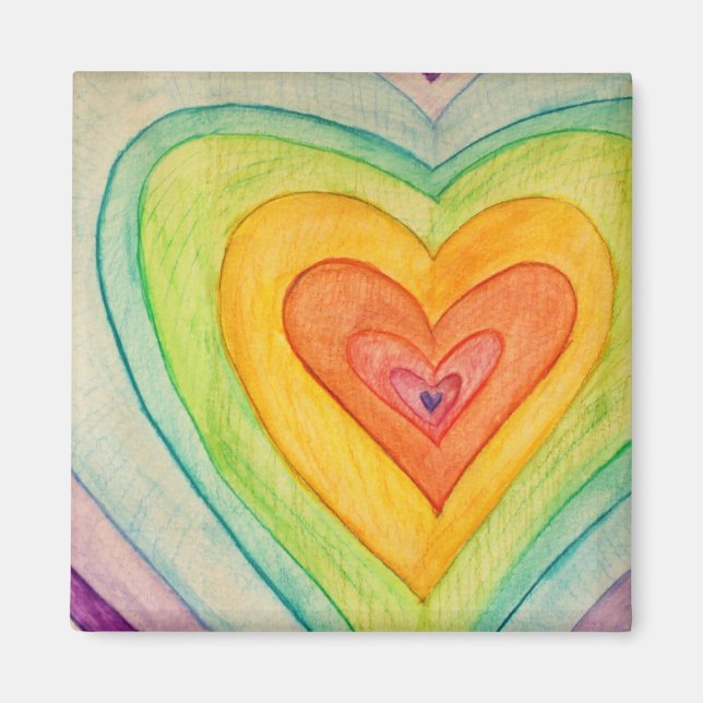 Rainbow Love Hearts Inspirational Fridge Magnet (Front)