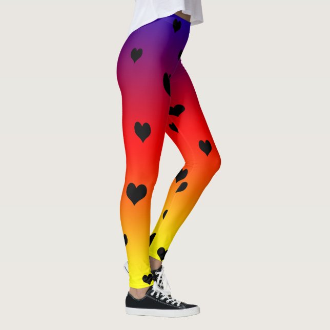 Rainbow Love Hearts, Pattern Ladies Leggings (Right)