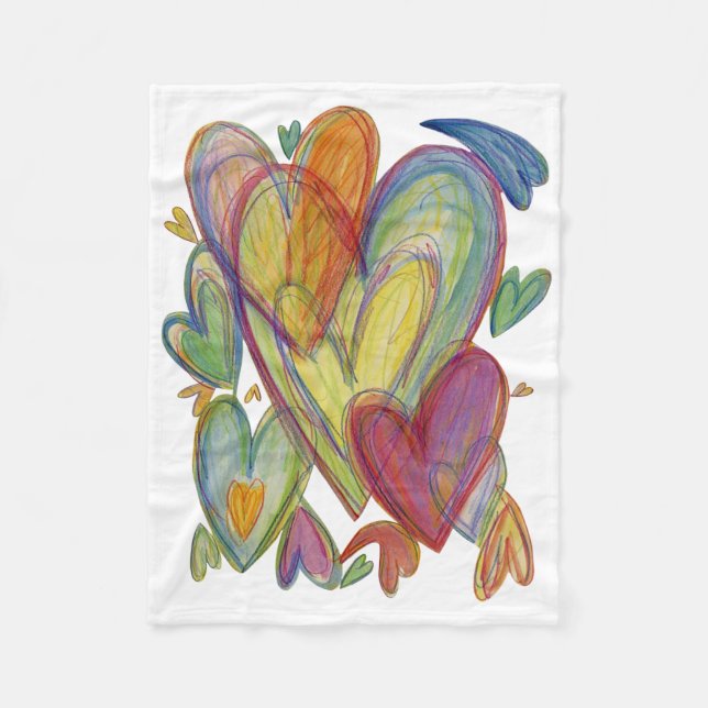 Rainbow Love Hearts Soft Fleece Throw Blankets (Front)
