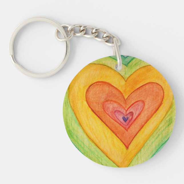 Rainbow Love Hearts Word Art Custom Keychain (Front)