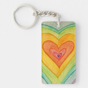 Rainbow Love Hearts Word Art Custom Keychain