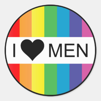 rainbow love. i heart men. classic round sticker