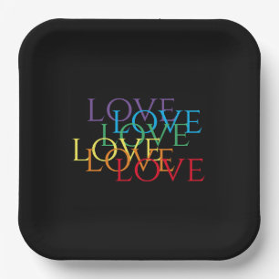 RAINBOW LOVE II 9" Square Paper Plates