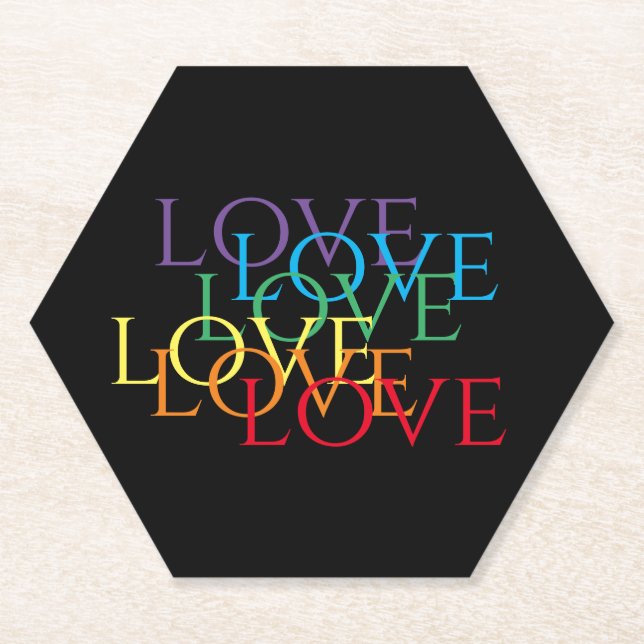 RAINBOW LOVE II Hexagon Paper Coasters  (Front)
