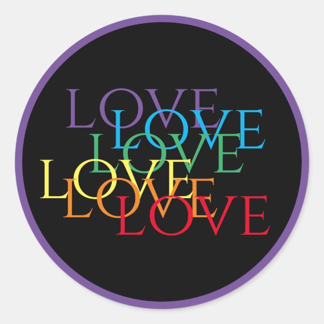 RAINBOW LOVE II Large Round Stickers / Purple (Front)