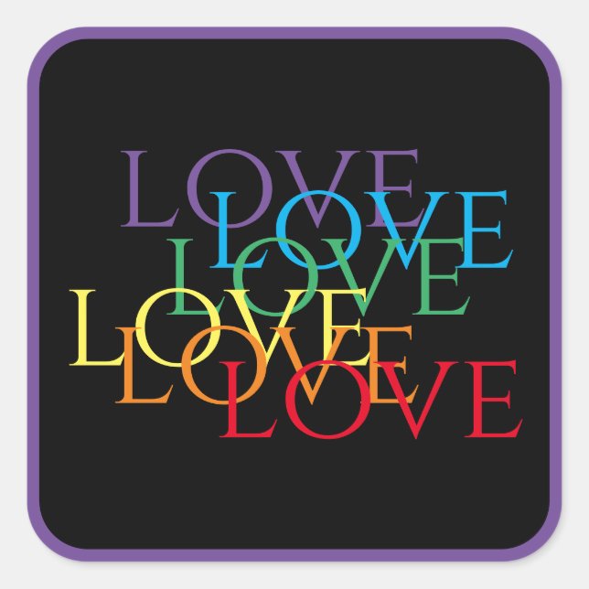 RAINBOW LOVE II Large Square Stickers / Purple (Front)