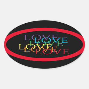 RAINBOW LOVE II Oval Stickers / Red