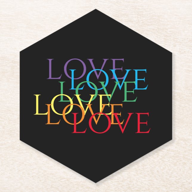 RAINBOW LOVE II Pointed Hexagon Paper Coasters  (Front)