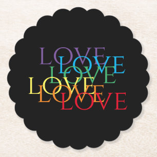 RAINBOW LOVE II Scalloped Round Paper Coasters 