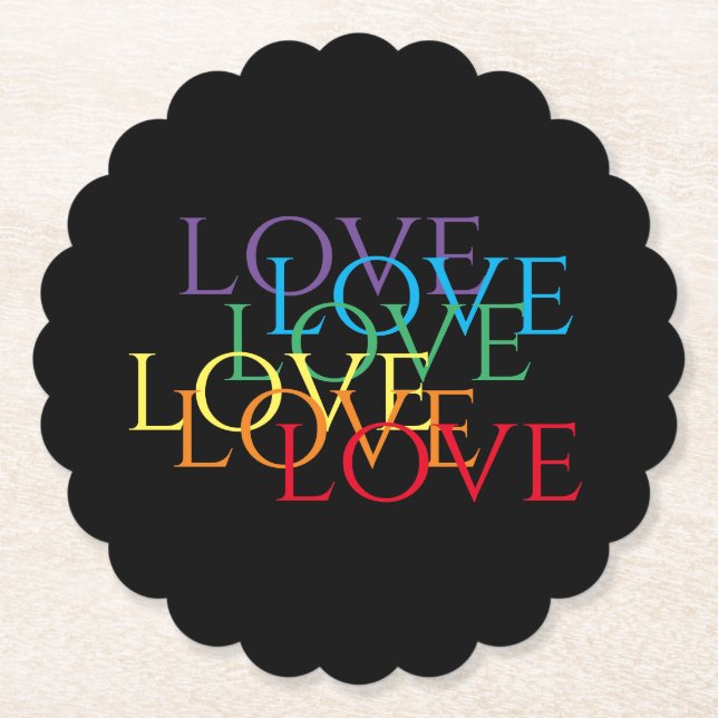 RAINBOW LOVE II Scalloped Round Paper Coasters  (Front)
