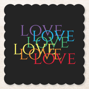 RAINBOW LOVE II Scalloped Square Paper Coasters