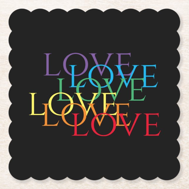 RAINBOW LOVE II Scalloped Square Paper Coasters (Front)