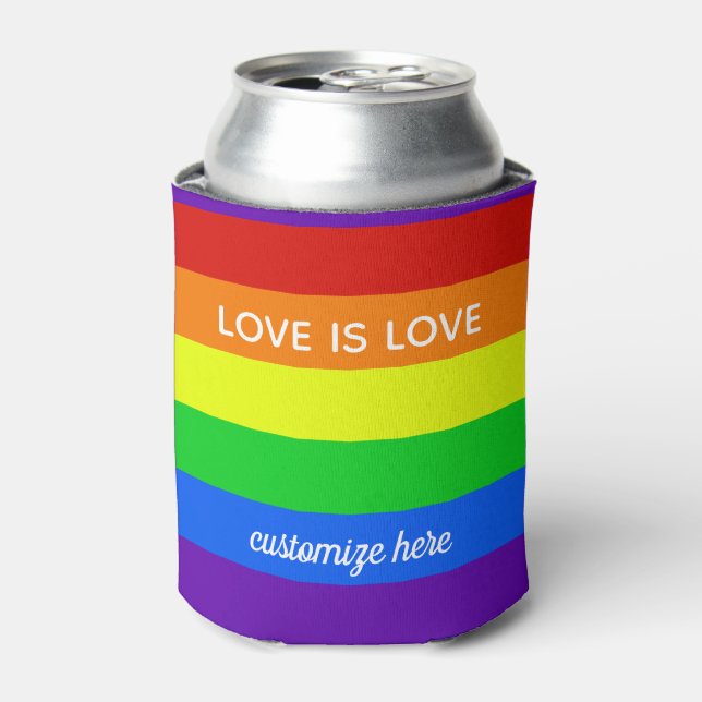 Rainbow Love is Love Gay Pride Parade Custom LGBT Can Cooler (Can Front)