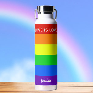 Rainbow Love is Love Gay Pride Personalised Water Bottle