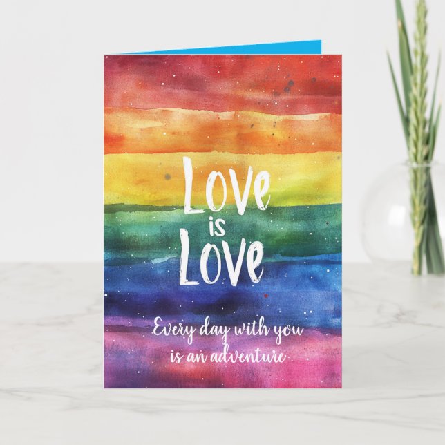 Rainbow Love is Love LGBTQ Valentines card (Front)