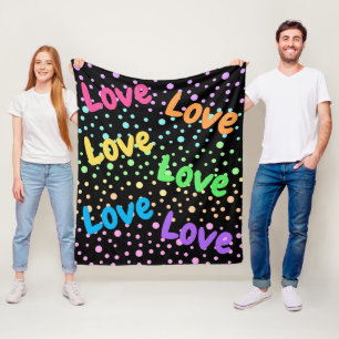 Rainbow Love, Love and Dots Fleece Blanket