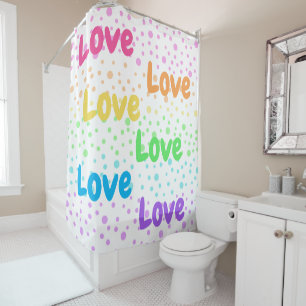 Rainbow Love, Love and Dots Shower Curtain