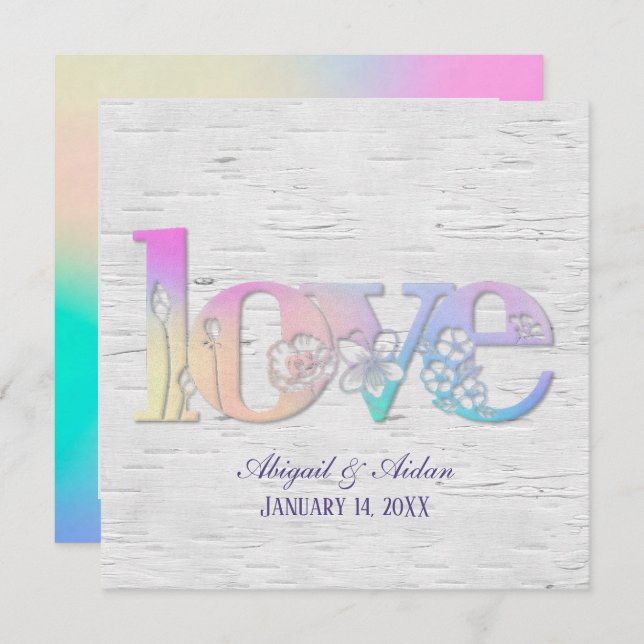 Rainbow Love On Birch Invitation (Front/Back)
