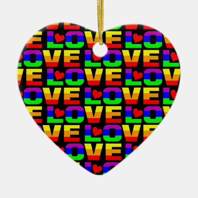 Rainbow Love ornament, customise Ceramic Tree Decoration (Front)