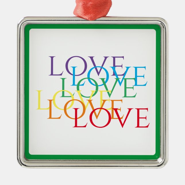 RAINBOW LOVE Premium Square Ornament - Green (Front)