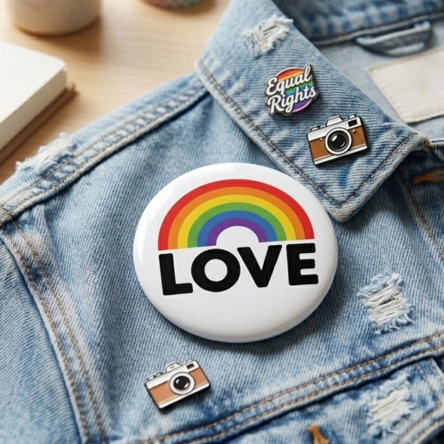 Rainbow Love Pride Equality Support Word Art 10 Cm Round Badge (Creator Uploaded)