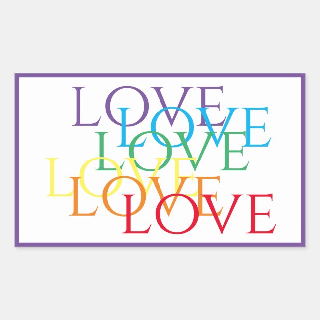 RAINBOW LOVE Rectangle Stickers / Purple (Front)