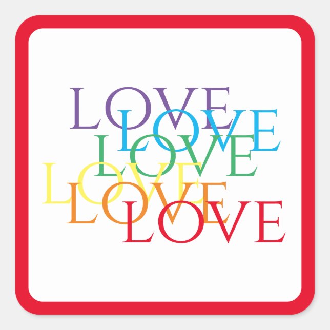 RAINBOW LOVE Small Square Stickers / Red (Front)