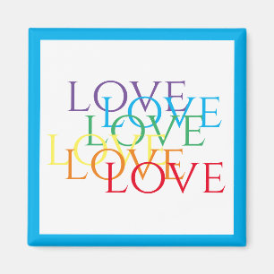 RAINBOW LOVE Square Magnet / Blue