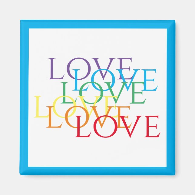 RAINBOW LOVE Square Magnet / Blue (Front)