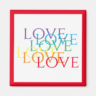 RAINBOW LOVE Square Magnet / Red