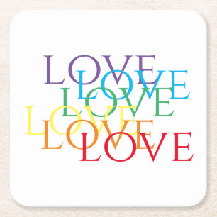 RAINBOW LOVE Square Paper Coasters