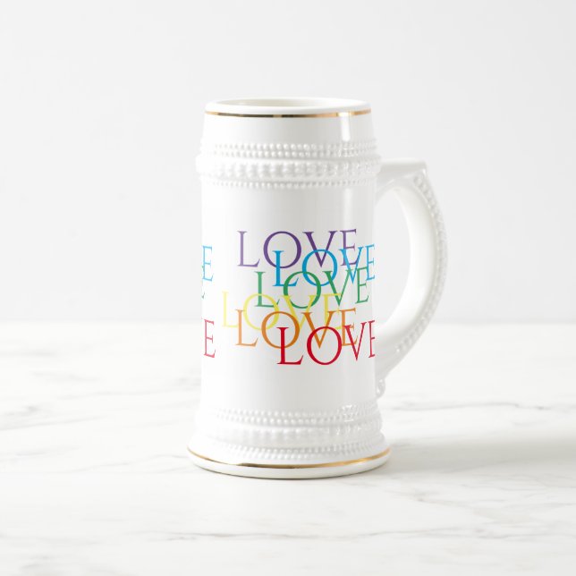 RAINBOW LOVE White & Gold Stein (Front Right)