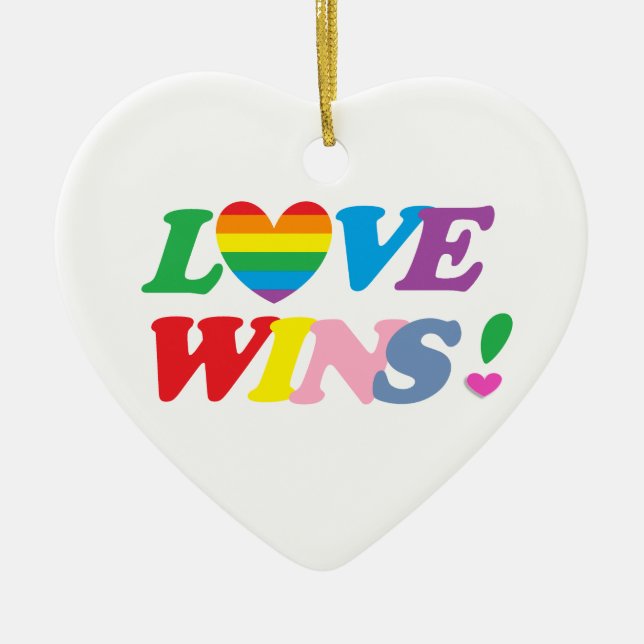 Rainbow Love Wins! LGBT Ceramic Tree Decoration (Front)