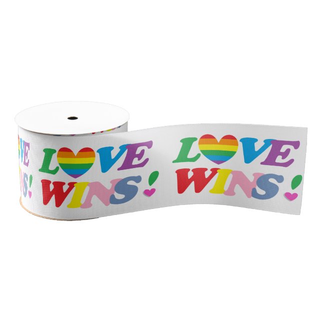Rainbow Love Wins Pride Heart LGBT Grosgrain Ribbon (Spool)