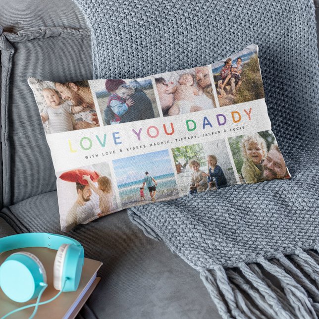Rainbow 'LOVE YOU DADDY' Photo Collage Keepsake Lumbar Cushion (Creator Uploaded)