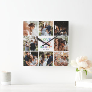 Rainbow 'LOVE YOU DADDY' Photo Collage Keepsake Square Wall Clock