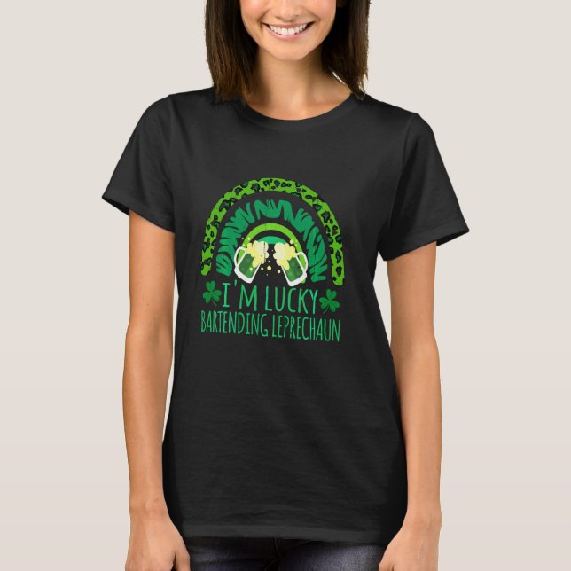 Rainbow Lucky Bartending Leprechaun Bartender St P T-Shirt (Front)