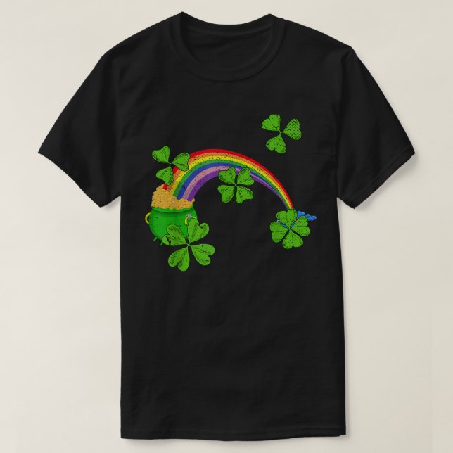 Rainbow Lucky Four Leaf Irish Shamrock St Patricks T-Shirt (Design Front)