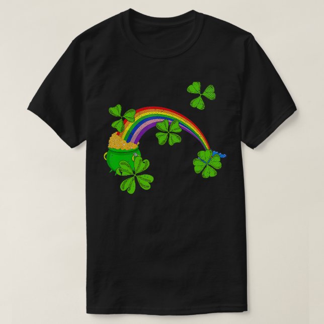 Rainbow Lucky Four Leaf Irish Shamrock St Patricks T-Shirt (Design Front)