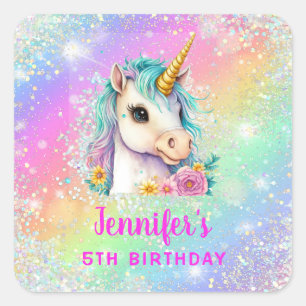Rainbow Magical Unicorn Sparkle Birthday Square Sticker