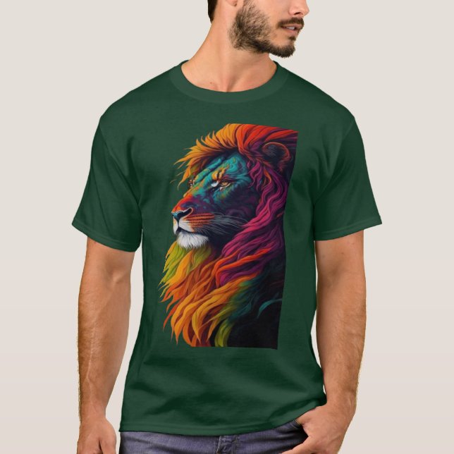 "Rainbow Majesty – Vibrant Lion Art Tee"T-Shirt T-Shirt (Front)