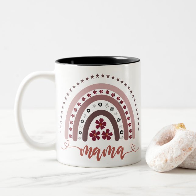 Rainbow Mama Graphic Retro Design Mug (With Donut)