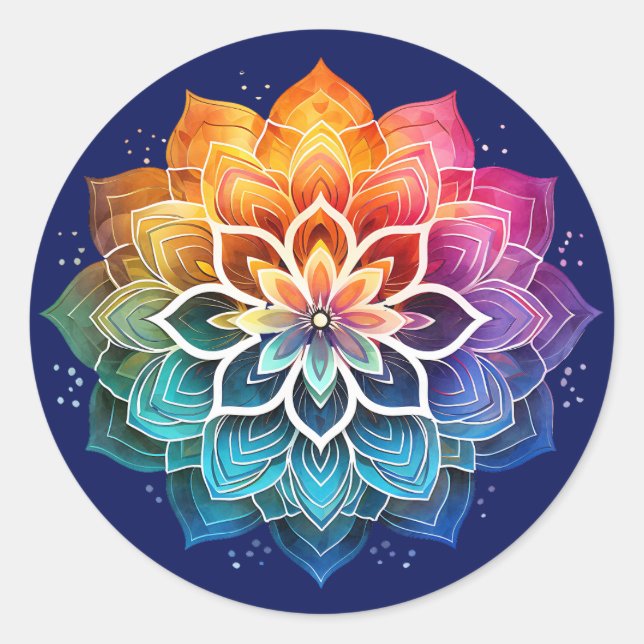 Rainbow mandala classic round sticker (Front)